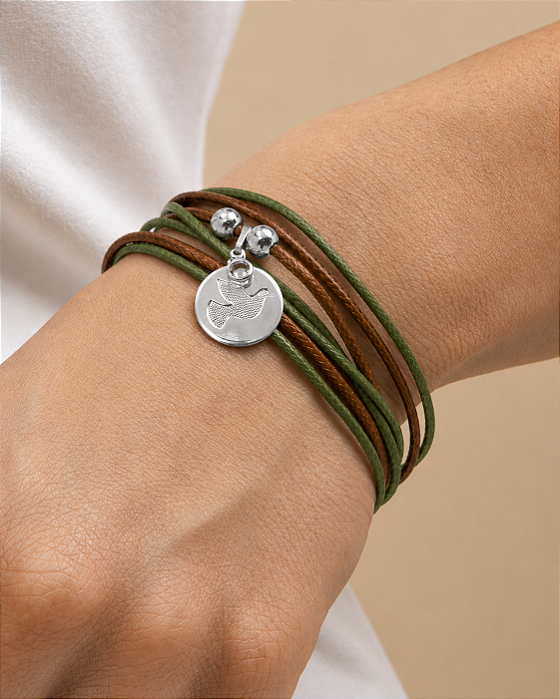 Bracelete pingente do Espírito Santo e cristal banho ródio hipoalergênico
