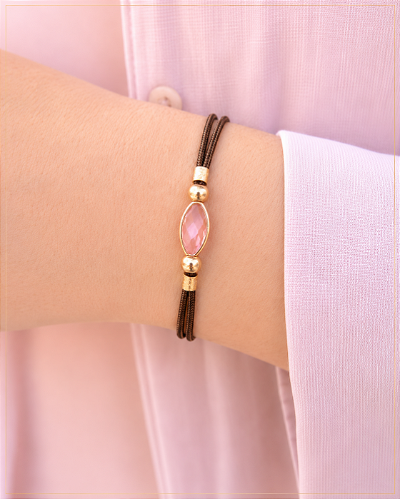 Pulseira cristal navete rosa regulável folheada a ouro 18K hipoalergênico