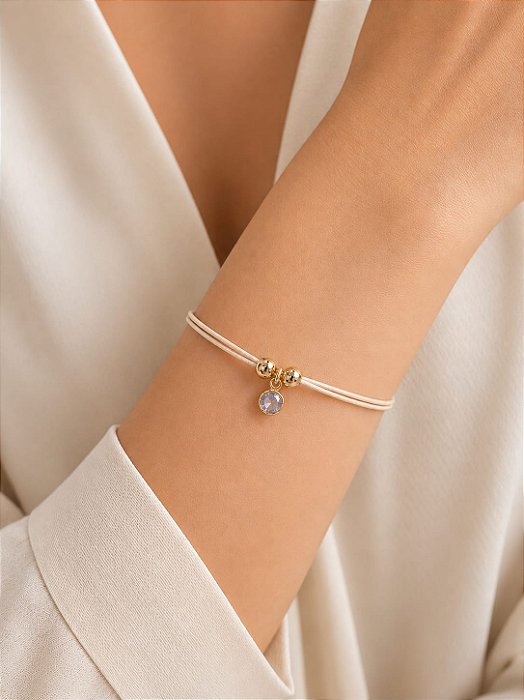 Pulseira pingente ponto de luz zircônia regulável folheada a ouro 18K hipoalergênico