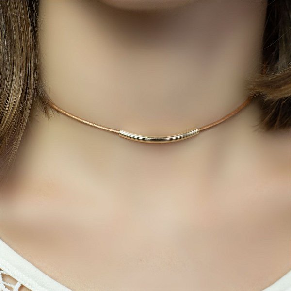 Colar choker bronze acabamento folheado a ouro 18K hipoalergênico