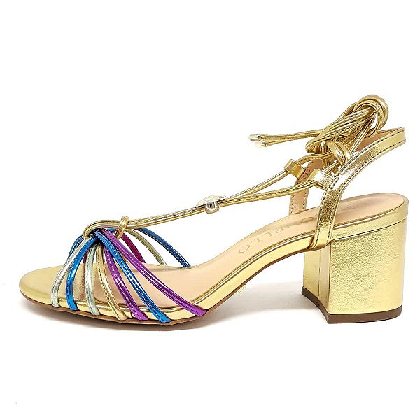 Sandalia colorida salto baixo Outlet