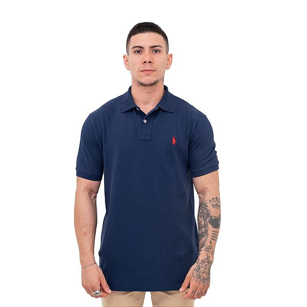 Polo Ralph Lauren Azul Marinho Logo Clássico Vermelho