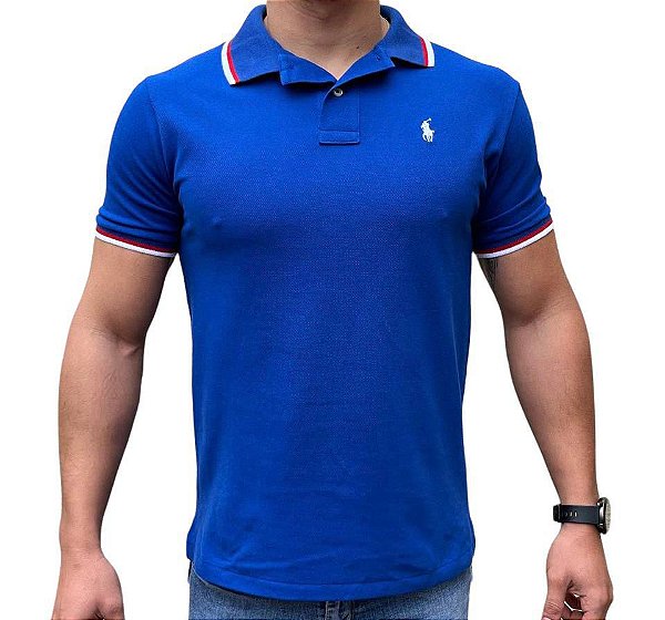 Polo Ralph Lauren Azul Royal Listra Gola Punho Logo Clássico