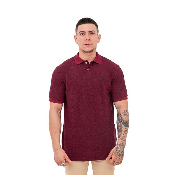 Polo Ralph Lauren Bordo Mescla Logo Clássico Azul Marinho