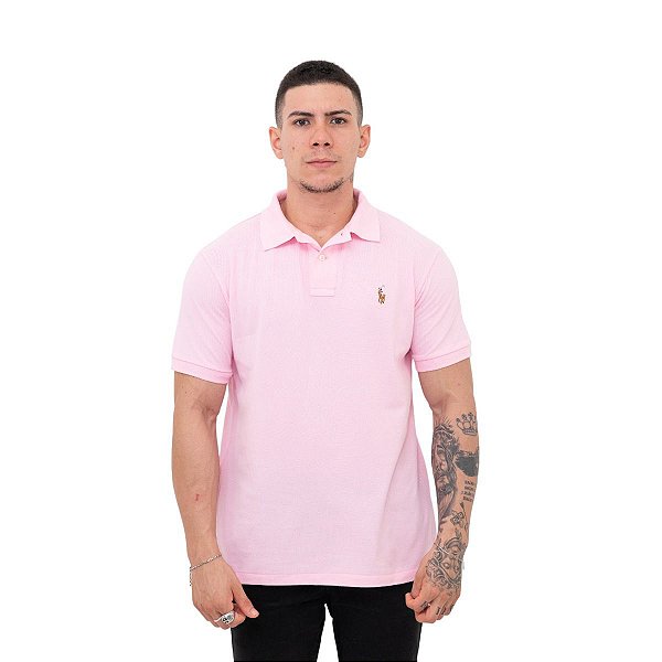 Polo Ralph Lauren Rosa Claro Logo Colorido