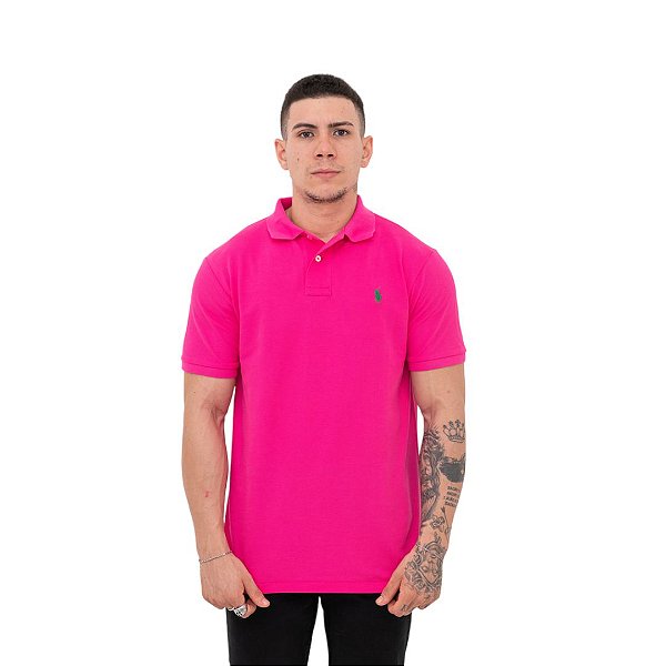 Polo Ralph Lauren Rosa Pink Logo Clássico Verde