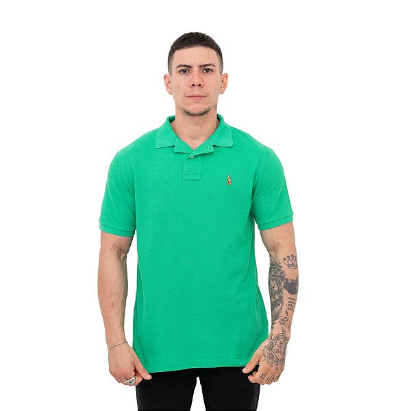 Polo Ralph Lauren Verde Folha Logo Colorido