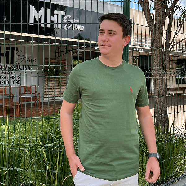 Camiseta Ralph Lauren Verde Militar Logo Clássico Vermelho
