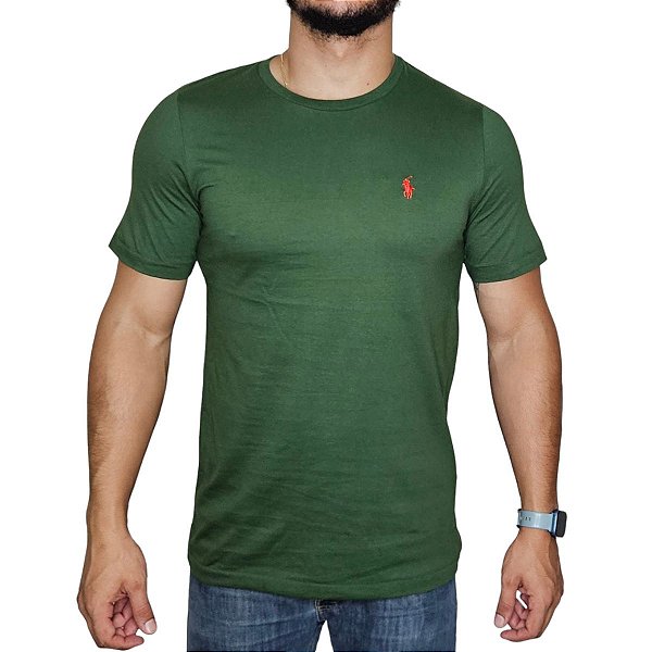 Camiseta Ralph Lauren Verde Militar Logo Clássico Vermelho