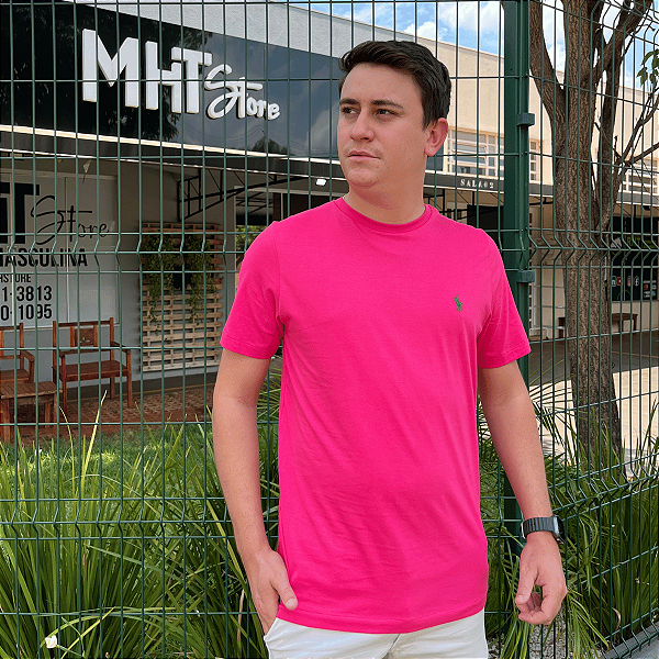 Camiseta Ralph Lauren Rosa Pink Logo Clássico Verde