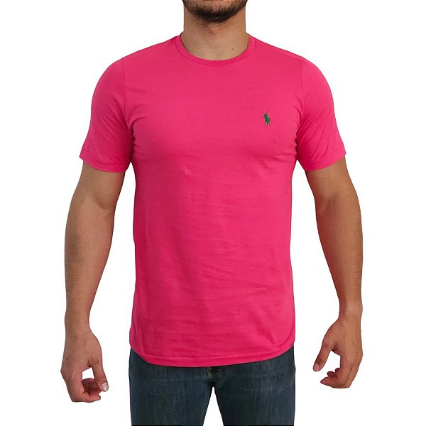 Camiseta Ralph Lauren Rosa Pink Logo Clássico Verde