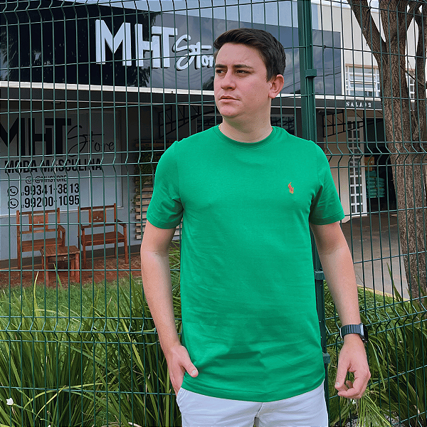 Camiseta Ralph Lauren Verde Bandeira Logo Clássico Laranja