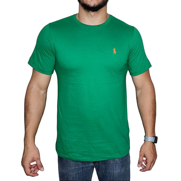 Camiseta Ralph Lauren Verde Bandeira Logo Clássico Laranja