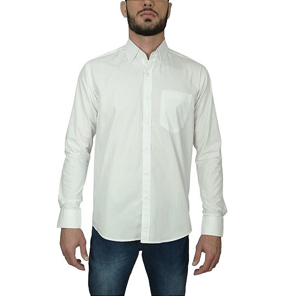 Camisa Social Txc Lisa Branco Manga Longa Bordada 2692L