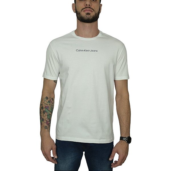 Camiseta Ckj Branco Logo Centralizado Manga Curta