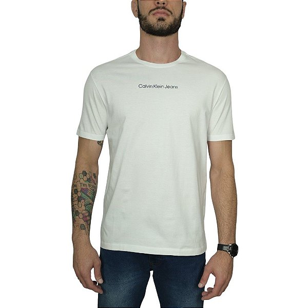 Camiseta Ckj Branco Logo Centralizado Manga Longa