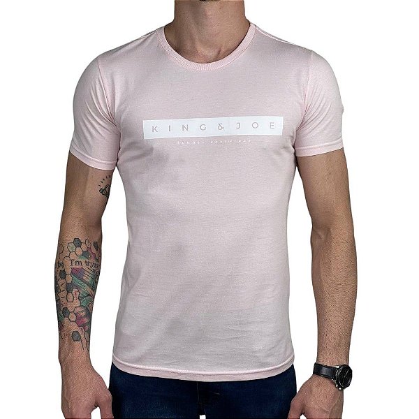 Camiseta Kingejoe Rosa Claro Slim Estampada Summer Adventure