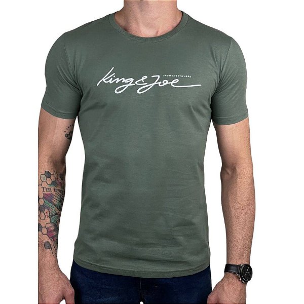 Camiseta Kingejoe Verde Militar Slim Estampada From Everywhere