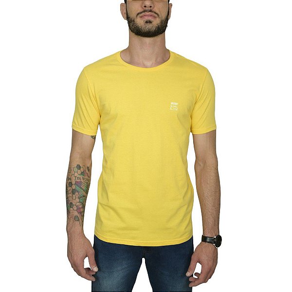 Camiseta Kingejoe Amarelo Slim Estampada Peito