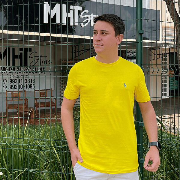 Camiseta Ralph Lauren Amarelo Logo Clássico Celeste