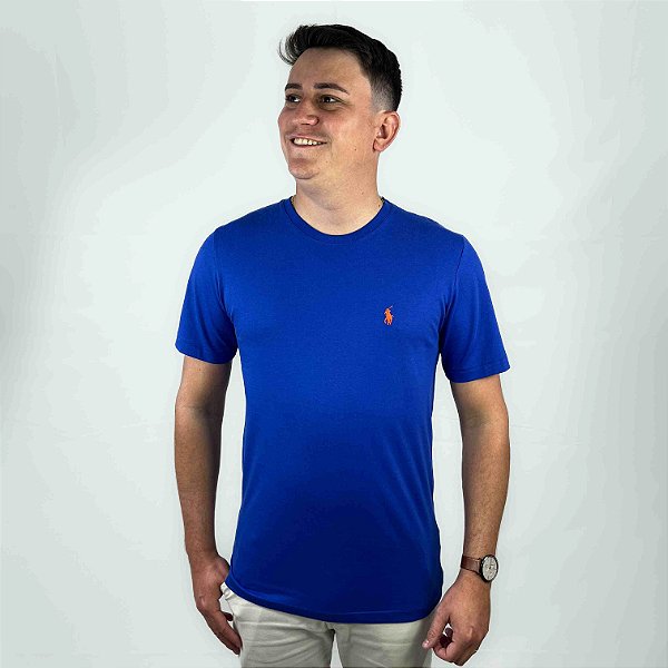 Camiseta Ralph Lauren Azul Royal Logo Clássico Laranja