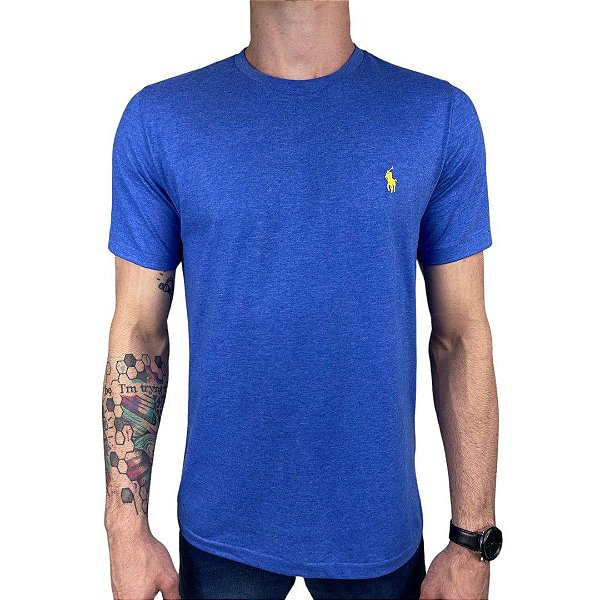 Camiseta Ralph Lauren Azul Royal Mescla Logo Clássico Amarelo