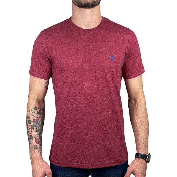 Camiseta Ralph Lauren Bordo Mescla Logo Clássico Azul Royal