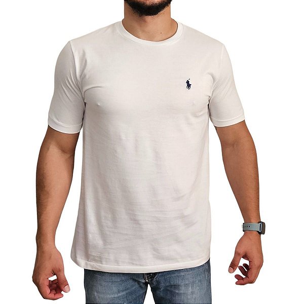 Camiseta Ralph Lauren Branco Logo Azul Marinho