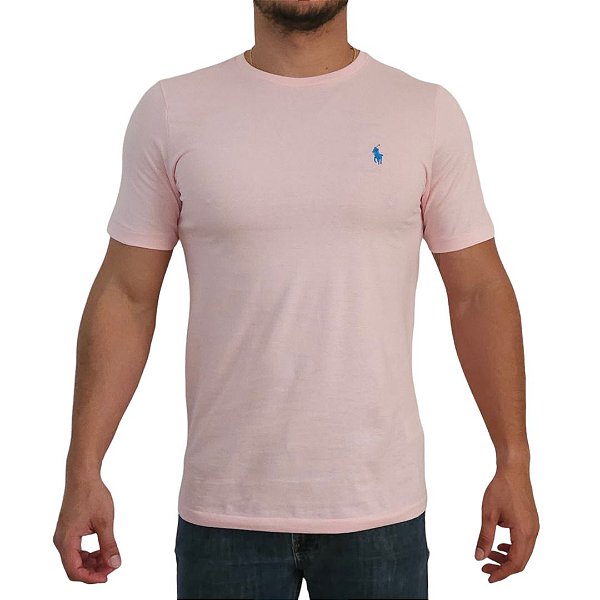 Camiseta Ralph Lauren Rosa Claro Logo Clássico Celeste