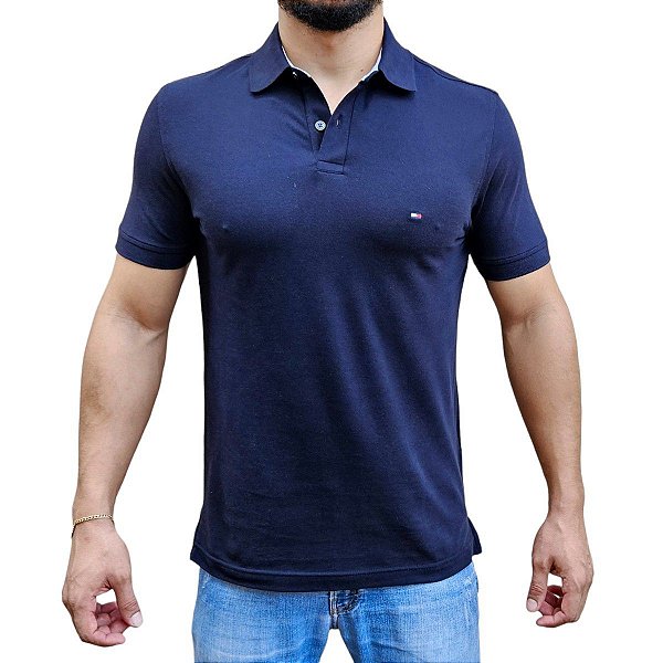 Polo Tommy Hilfiger Azul Marinho Performance Regular Fit Stretch