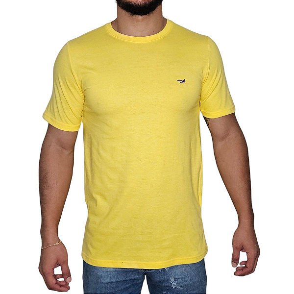 Camiseta Manhattan Jeans Amarelo Logo Clássico Bordado