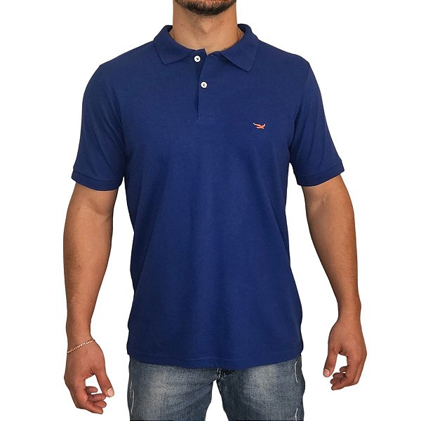 Polo Manhattan Jeans Azul Royal Logo Clássico Bordado