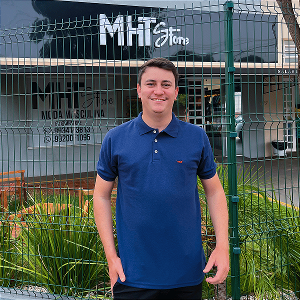 Polo Manhattan Jeans Marinho Logo Clássico Bordado