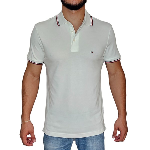 Polo Tommy Hilfiger Branco Detalhe Gola Punho The 1985 Tipped Slim Fit