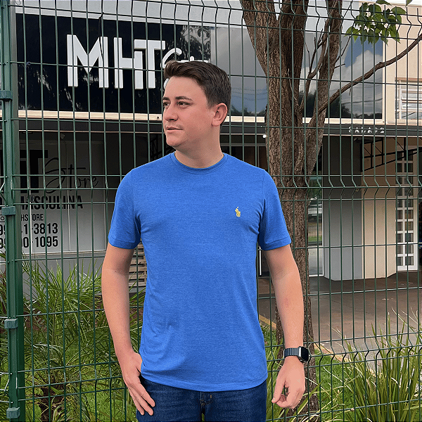 Camiseta Ralph Lauren Azul Royal Mescla Logo Clássico Amarelo