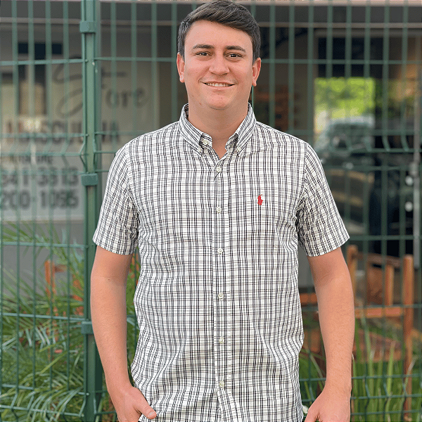 Camisa Ralph Lauren Xadrez Manga Curta Preto Listra Vermelho Logo Clássico Vermelho