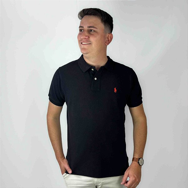 Polo Ralph Lauren Preto Logo Clássico Vermelho