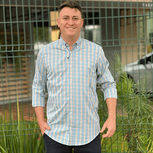 Camisa Social Txc Xadrez Manga Longa Verde Claro Bordada 29173L Com Bolso