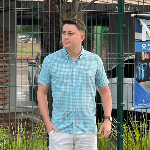 Camisa Ralph Lauren Xadrez Manga Curta Verde Claro Listras Vermelho Logo Colorido