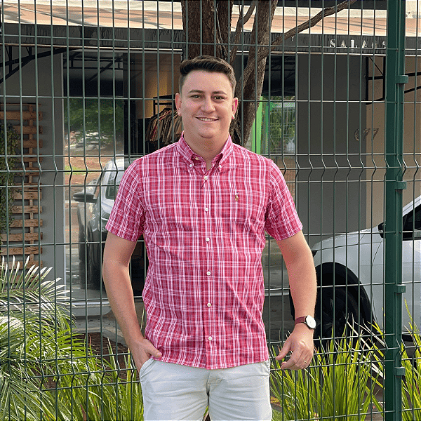 Camisa Social Ralph Lauren Linha Oxford Xadrez Manga Curta Vermelho Logo Colorido