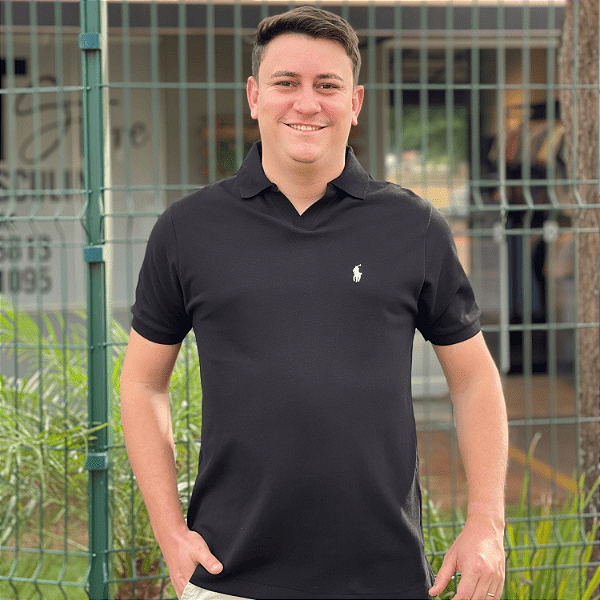 Polo Ralph Lauren Gola V Preto Logo Clássico Branco