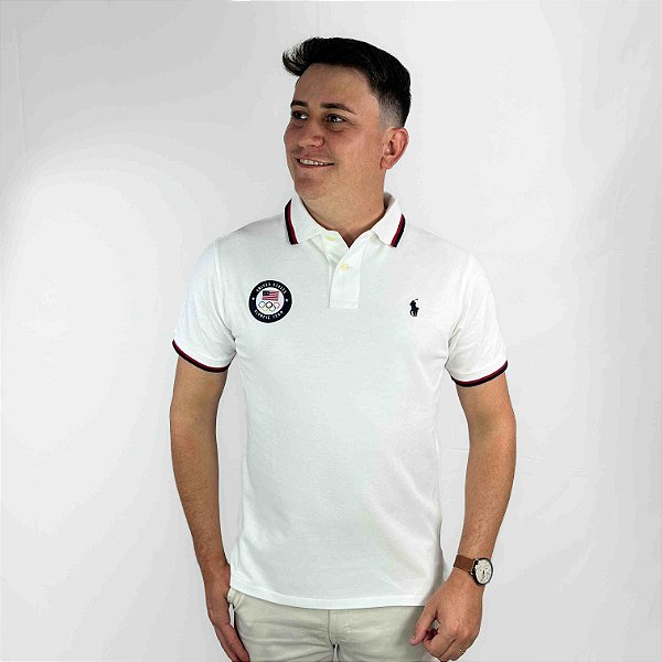 Polo Ralph Lauren Olympic Team Branco Logo Clássico Marinho