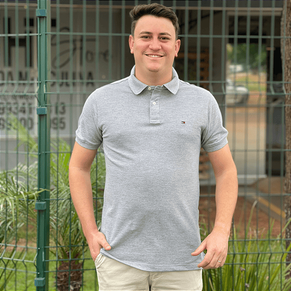Polo Tommy Hilfiger Cinza Mescla Regular Fit Logo Clássico
