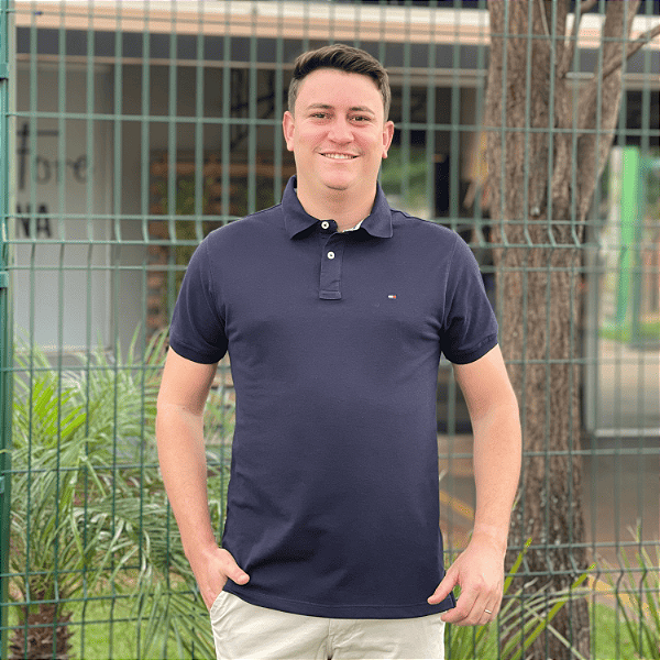 Polo Tommy Hilfiger Marinho Regular Fit Logo Clássico