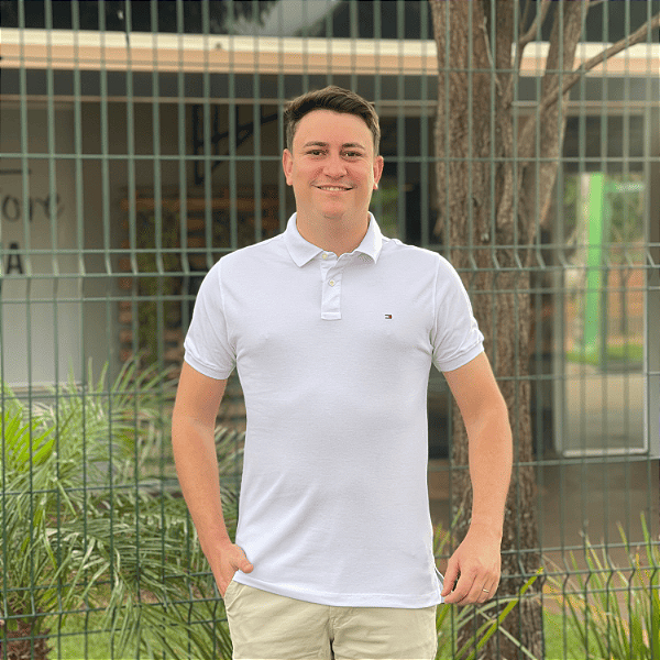 Polo Tommy Hilfiger Branco Regular Fit Logo Clássico