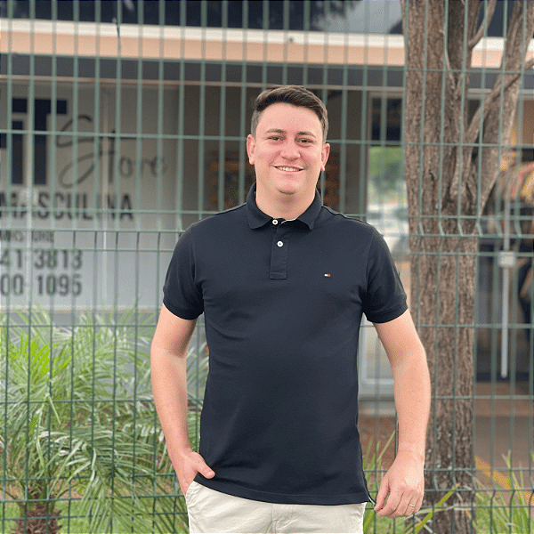 Polo Tommy Hilfiger Preto Regular Fit Logo Clássico