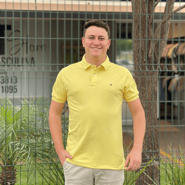 Polo Tommy Hilfiger Amarelo Regular Fit Logo Clássico