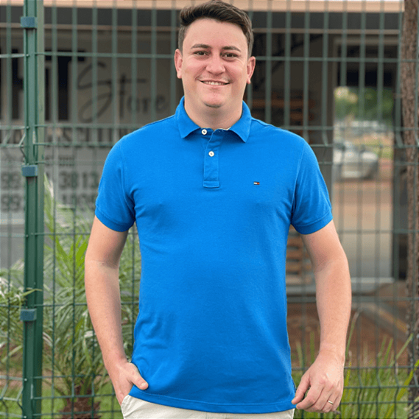 Polo Tommy Hilfiger Azul Royal Regular Fit Logo Clássico
