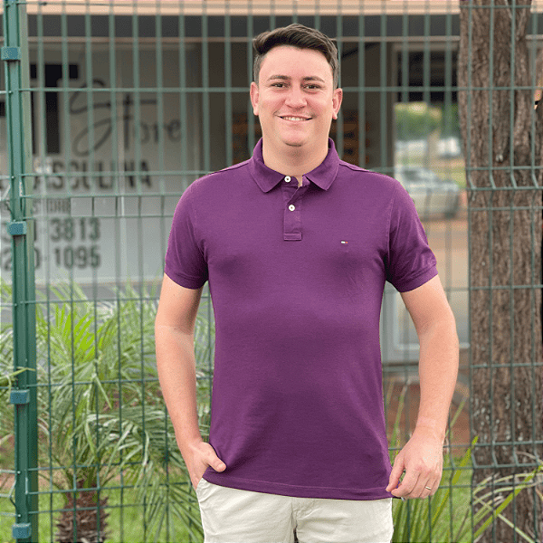 Polo Tommy Hilfiger Vinho Regular Fit Logo Clássico