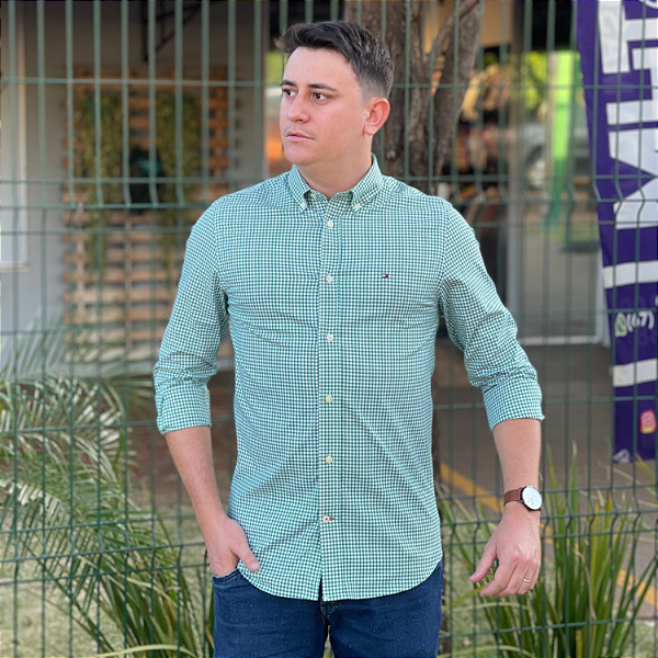 Camisa Tommy Hilfiger Manga Longa Xadrez Verde Regular Fit